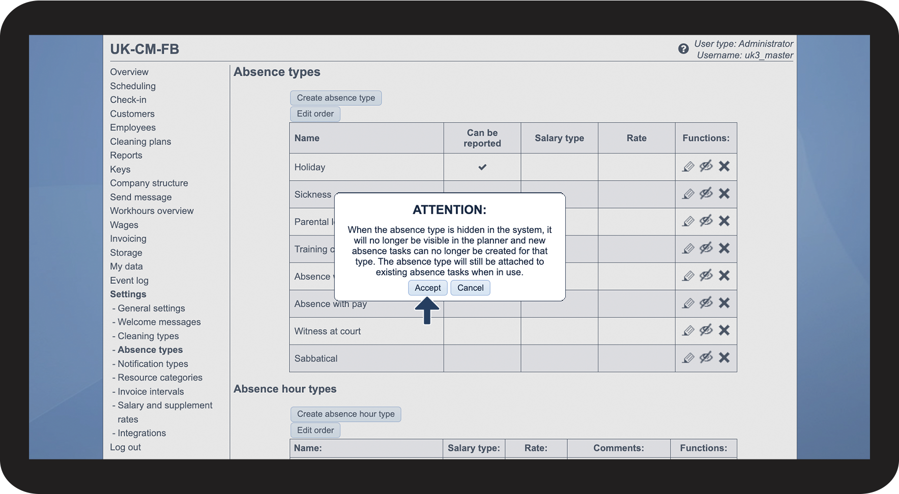 Hiding absence types CleanManager