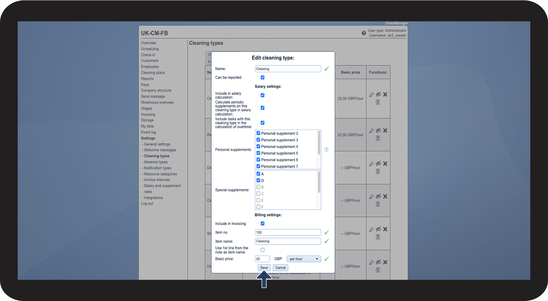 Editing cleaning types CleanManager